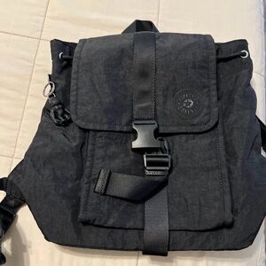 Kipling Black Nylon Flap Backpack with Front Buckle